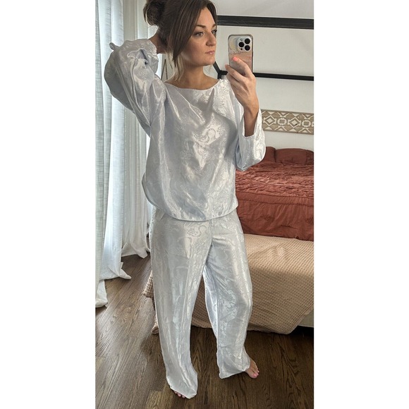 Vintage Jessica McClintock Gunne Sax Size M/L Silky Glossy Wet Look Pajama Set - Picture 2 of 7